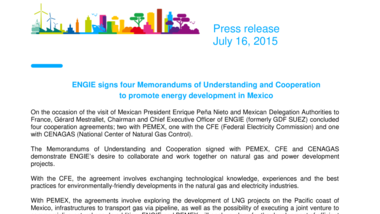 ENGIE signs four Memorandums of Understanding and Cooperation to promote energy development in Mexico
