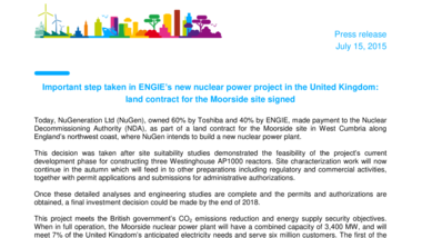 Important step taken in ENGIE’s new nuclear power project in the United Kingdom : land contract for the Moorside site signed