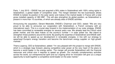 ENGIE becomes the French leader in the solar industry by acquiring a 95% stake in Solairedirect