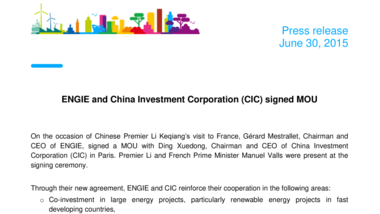 ENGIE and China Investment Corporation (CIC) signed MOU