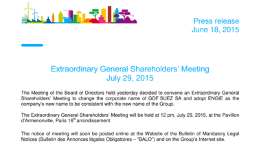 Extraordinary General Shareholders’ Meeting July 29, 2015