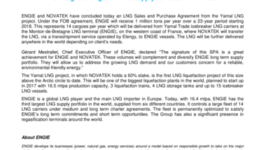ENGIE signs a long-term LNG supply contract with Novatek