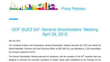 GDF SUEZ SA General Shareholders’ Meeting April 28, 2015
