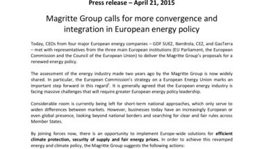 Magritte Group calls for more convergence and integration in European energy policy