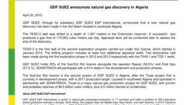 GDF SUEZ announces natural gas discovery in Algeria