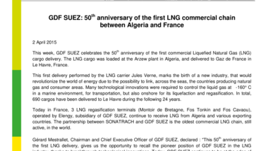 GDF SUEZ : 50th anniversary of the first LNG commercial chain between Algeria and France