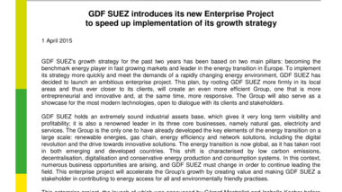 GDF SUEZ introduces its new Enterprise Project to speed up implementation of its growth strategy