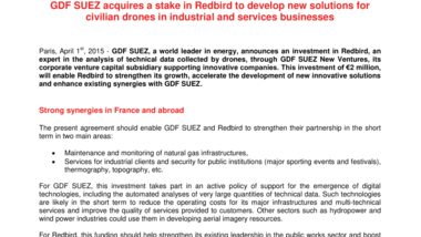 GDF SUEZ acquires a stake in Redbird to develop new solutions for civilian drones in industrial and services businesses