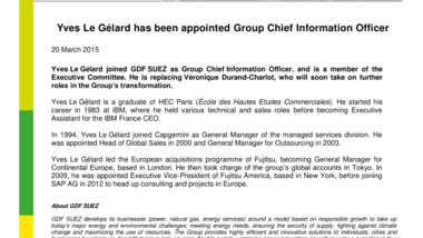 Yves Le Gélard has been appointed Group Chief Information Officer