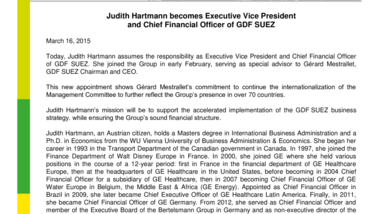 Judith Hartmann becomes Executive Vice President and Chief Financial Officer of GDF SUEZ