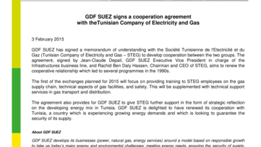 GDF SUEZ signs a cooperation agreement with theTunisian Company of Electricity and Gas