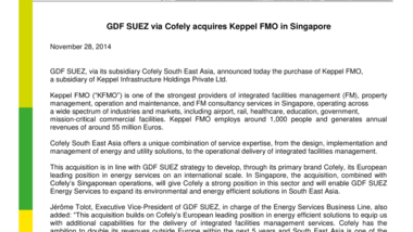 GDF SUEZ via Cofely acquires Keppel FMO in Singapore
