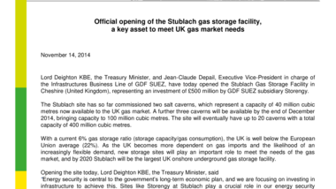 Official opening of the Stublach gas storage facility, a key asset to meet UK gas market needs