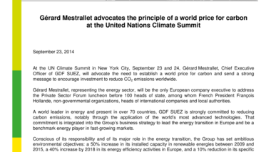 Gérard Mestrallet advocates the principle of a world price for carbon at the United Nations Climate Summit