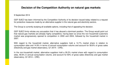 Decision of the Competition Authority on natural gas markets