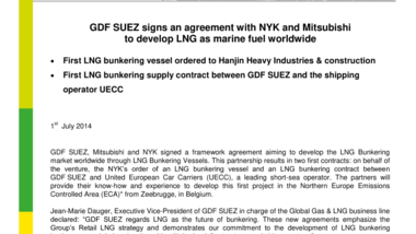 GDF SUEZ signs an agreement with NYK and Mitsubishi to develop LNG as marine fuel worldwide