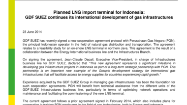 Planned LNG import terminal for Indonesia : GDF SUEZ continues its international development of gas infrastructures