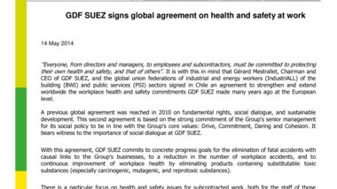 GDF SUEZ signs global agreement on health and safety at work