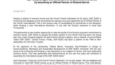 GDF SUEZ brings a new dimension to its commitment to tennis by becoming an Official Partner of Roland-Garros