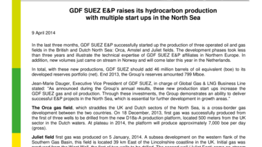 GDF SUEZ E&P raises its hydrocarbon production with multiple start ups in the North Sea
