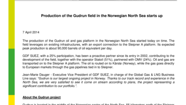 Production of the Gudrun field in the Norwegian North Sea starts up