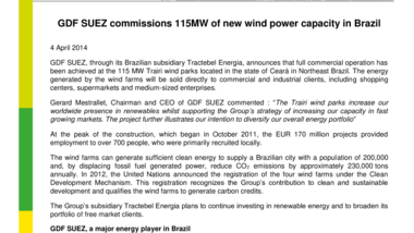 GDF SUEZ commissions 115MW of new wind power capacity in Brazil