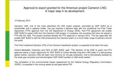 Approval to export granted for the American project Cameron LNG - A major step in its development.