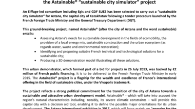 Eiffage, Egis and GDF SUEZ clinch a contract to carry out the Astainable® “sustainable city simulator” project