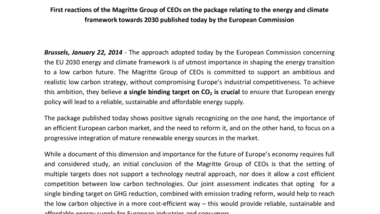 First reactions of the Magritte Group of CEOs on the package relating to the energy and climate framework towards 2030 published today by the European Commission