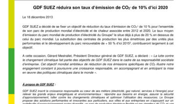 GDF SUEZ réduira son taux d’émission de CO21 de 10% d’ici 2020