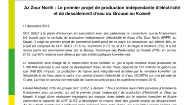 Az Zour North - Le premier projet de production indépendante d'électricité et de dessalement d'eau du Groupe au Koweit