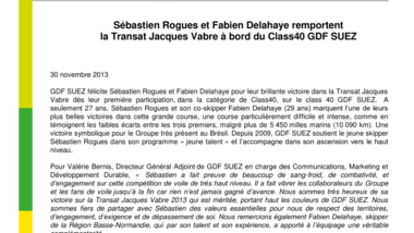 Sébastien Rogues et Fabien Delahaye remportent la Transat Jacques Vabre à bord du Class40 GDF SUEZ