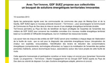 Avec Terr’innove, GDF SUEZ propose aux collectivités un bouquet de solutions énergétiques territoriales innovantes
