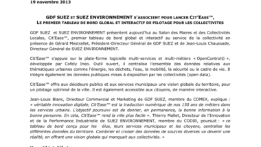 GDF SUEZ et SUEZ ENVIRONNEMENT s'associent pour lancer Cit’Ease™, le premier tableau de bord global et interactif de pilotage pour les collectivités