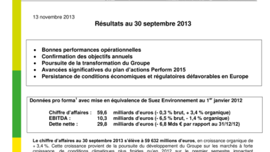 Résultats au 30 septembre 2013
