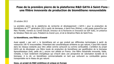 Pose de la première pierre de la plateforme R&D GAYA à Saint-Fons : une filière innovante de production de biométhane renouvelable