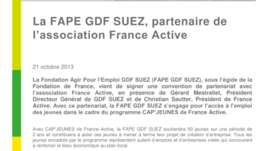 La FAPE GDF SUEZ, partenaire de l’association France Active
