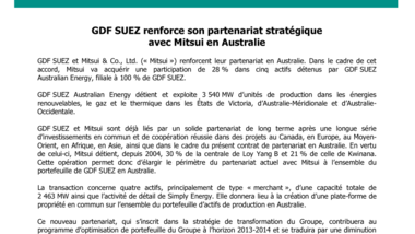 GDF SUEZ renforce son partenariat stratégique avec Mitsui en Australie