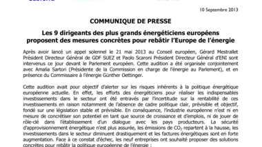 Les 9 dirigeants des plus grands énergéticiens européens proposent des mesures concrètes pour rebâtir l’Europe de l’énergie