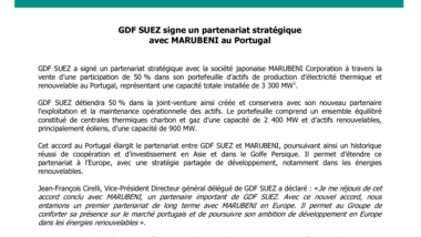 GDF SUEZ signe un partenariat stratégique avec MARUBENI au Portugal