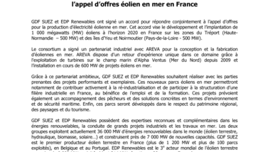 GDF SUEZ et EDP Renewables s’associent pour répondre à l’appel d’offres éolien en mer en France