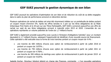 GDF SUEZ poursuit la gestion dynamique de son bilan