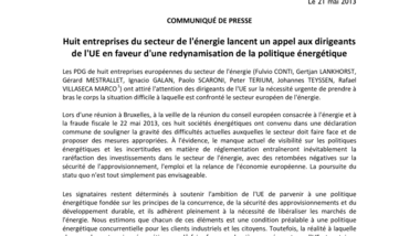 Huit entreprises du secteur de l'énergie lancent un appel aux dirigeants de l'UE en faveur d'une redynamisation de la politique énergétique