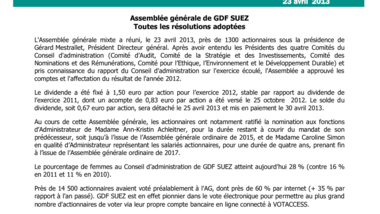 Assemblée générale de GDF SUEZ : toutes les résolutions adoptées