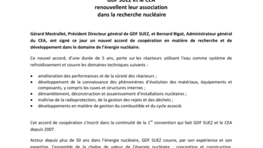 GDF SUEZ et le CEA renouvellent leur association dans la recherche nucléaire