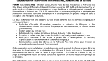 La Métropole Nice Côte d’Azur et GDF SUEZ concluent un accord de coopération en faveur d’une ville innovante, performante et durable