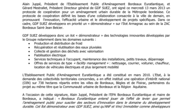 L’Etablissement Public d’Aménagement Bordeaux Euratlantique et GDF SUEZ s’associent pour concevoir et développer la ville de demain
