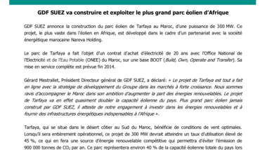 GDF SUEZ va construire et exploiter le plus grand parc éolien d’Afrique