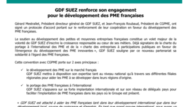 GDF SUEZ renforce son engagement pour le développement des PME françaises