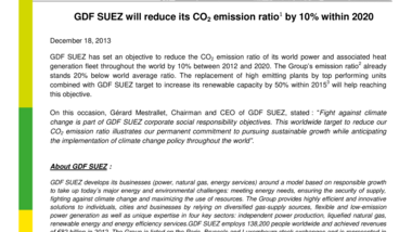 GDF SUEZ will reduce its CO2 emission ratio1 by 10% within 2020